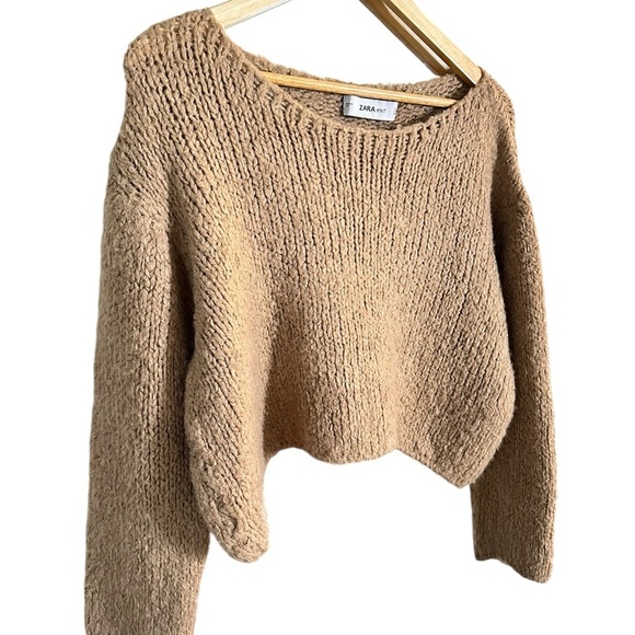 Zara Light Brown Long Sleeve Crop Soft Knit Sweater sz S - Picture 7 of 7